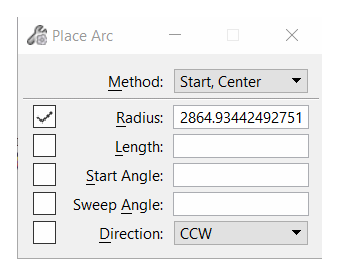 Place Arc tool settings