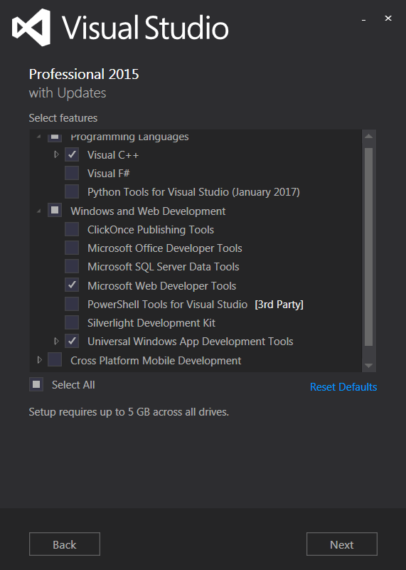 Visual Studio Install Features 1