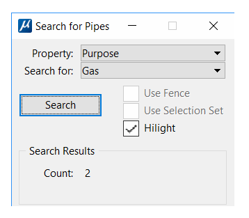 PipeTagger Search dialog showing search results