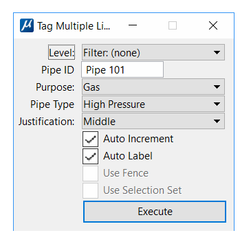 PipeTagger Tool Settings for Tagging Multiple Objects
