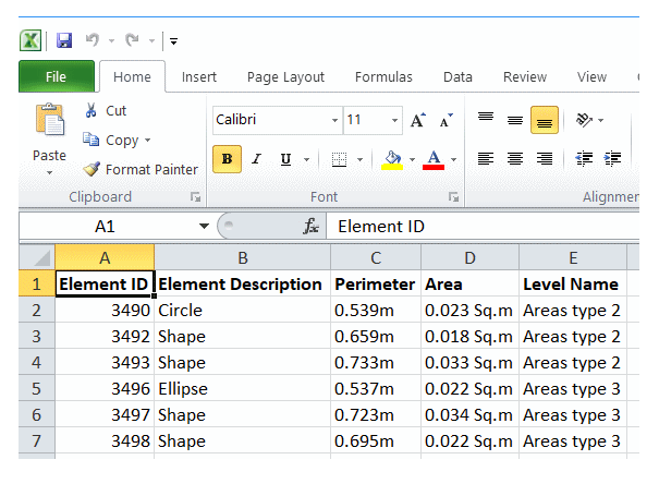 Area Report Exported to Excel