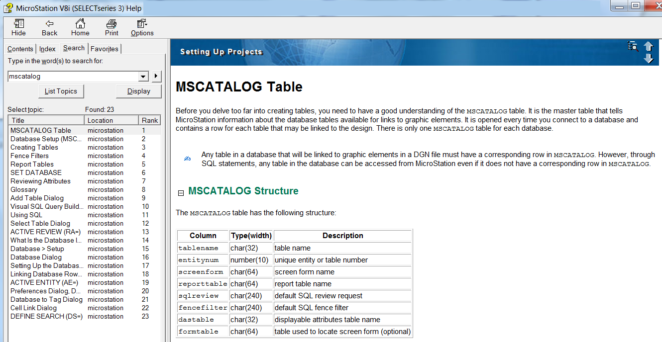 MSCATALOG help